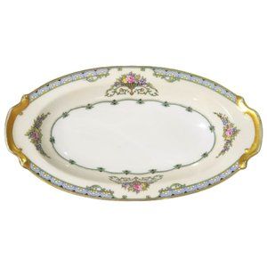 Noritake Bowl Favorita Antique Dish Celery Relish Pickle Blue Gold Trim 8.5"